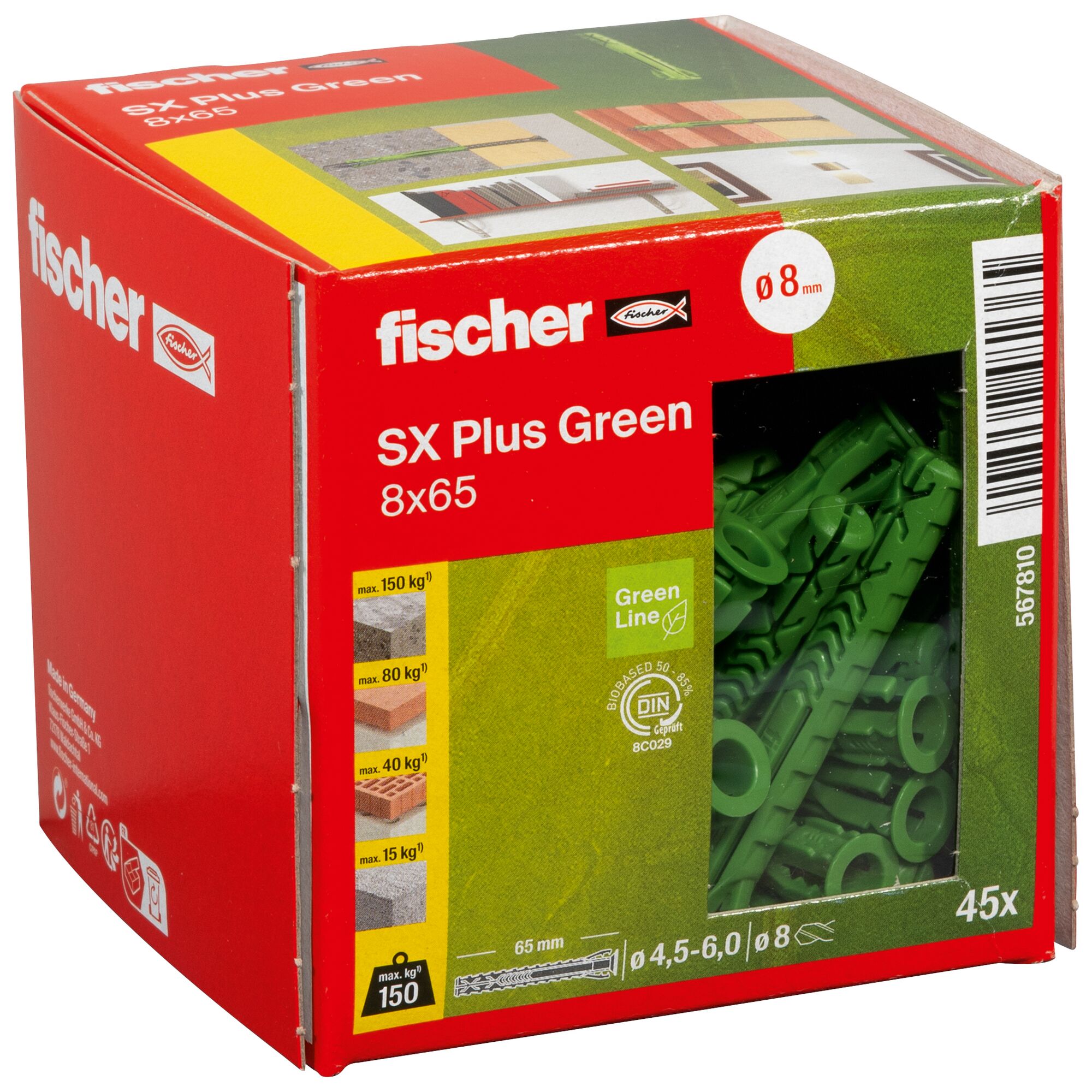 Fischer SX Plus Green Dübel 8x65, 45 Stück