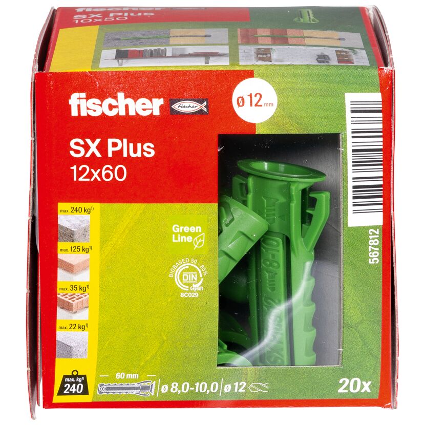 Grüne Fischer SX Plus Dübel in Verpackung