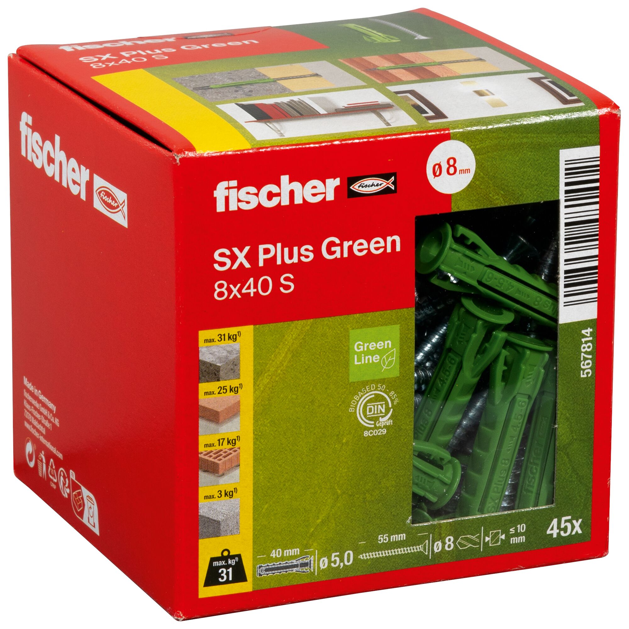 Fischer SX Plus Green Dübel 8x40 mm, 45 Stück
