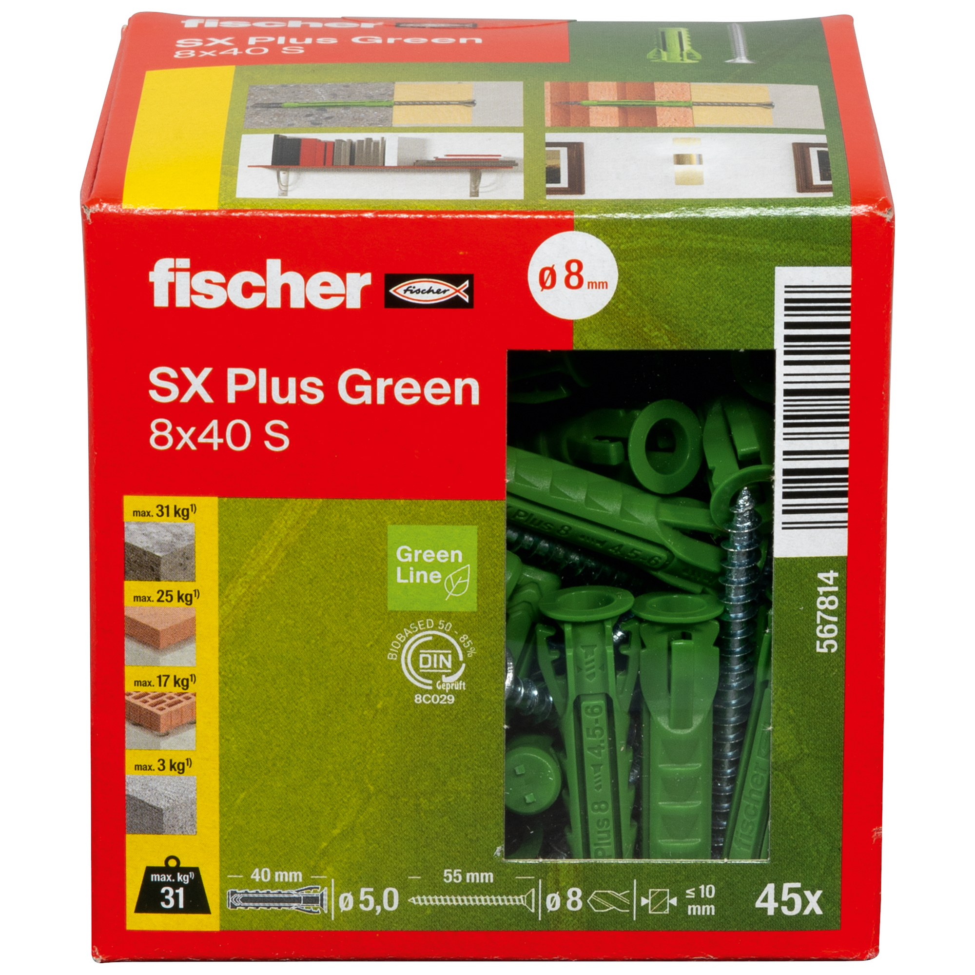 Spreizdübel-Set 'SX Plus Green' Ø 8 x 40 mm S mit Schraube, 90-teilig + product picture