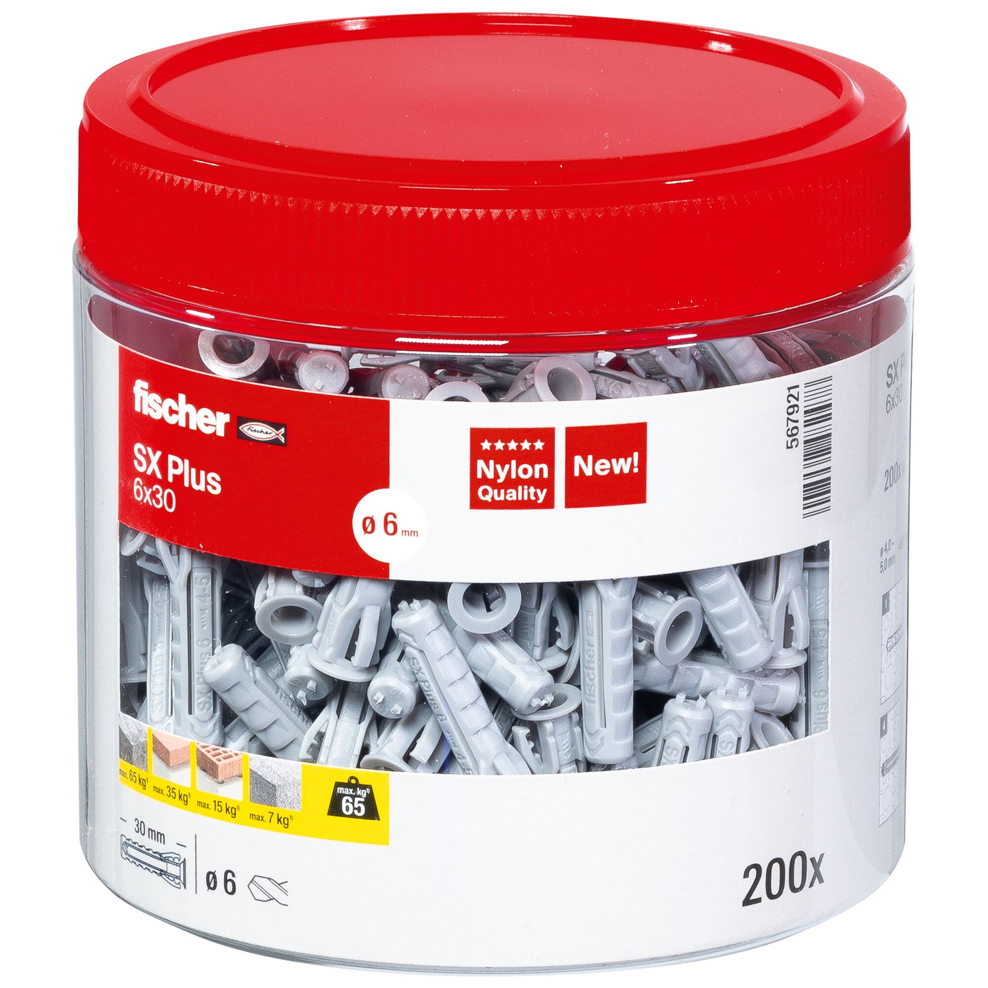 Fischer SX Plus 6x30 Dübel, 200 Stück in einer Dose