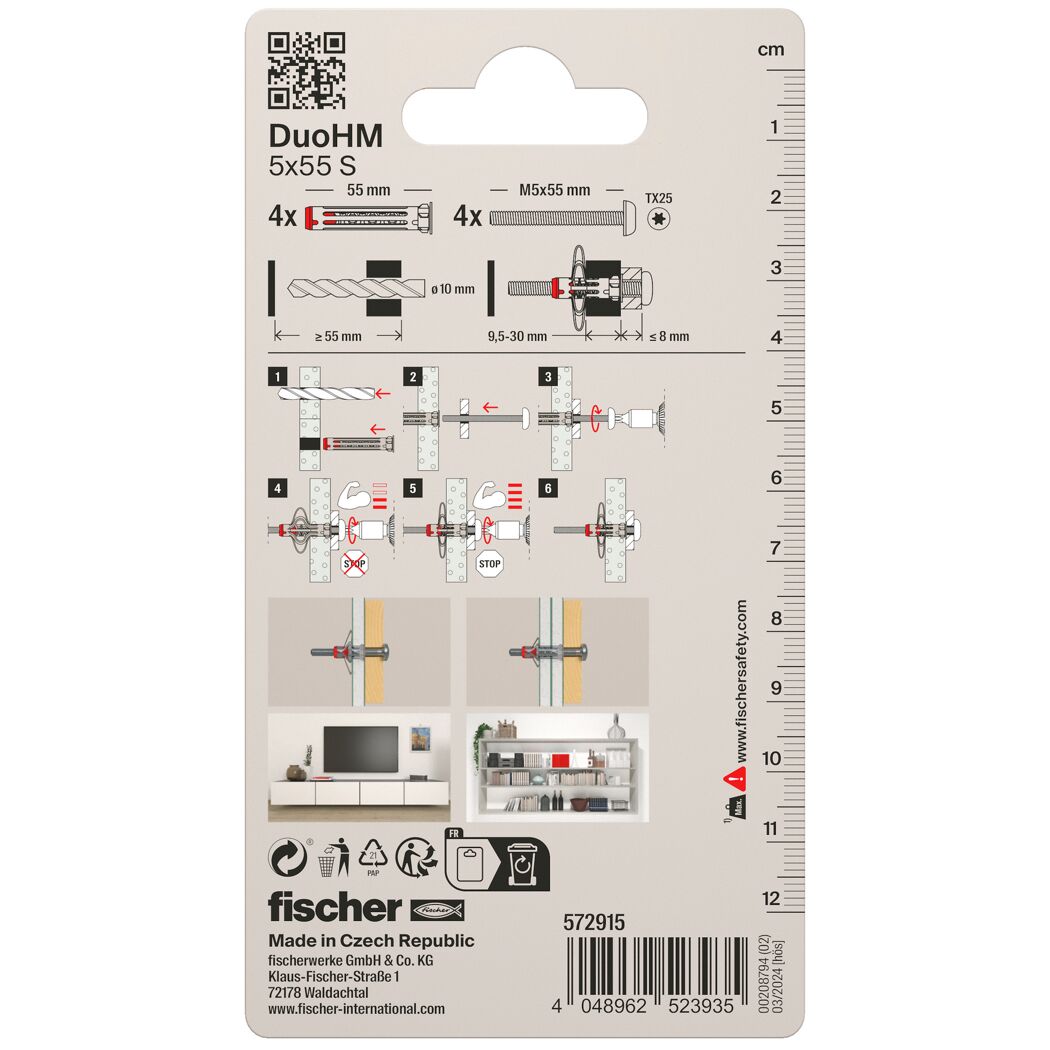 Fischer Dübel DuoHM 5x55 S mit Anleitung