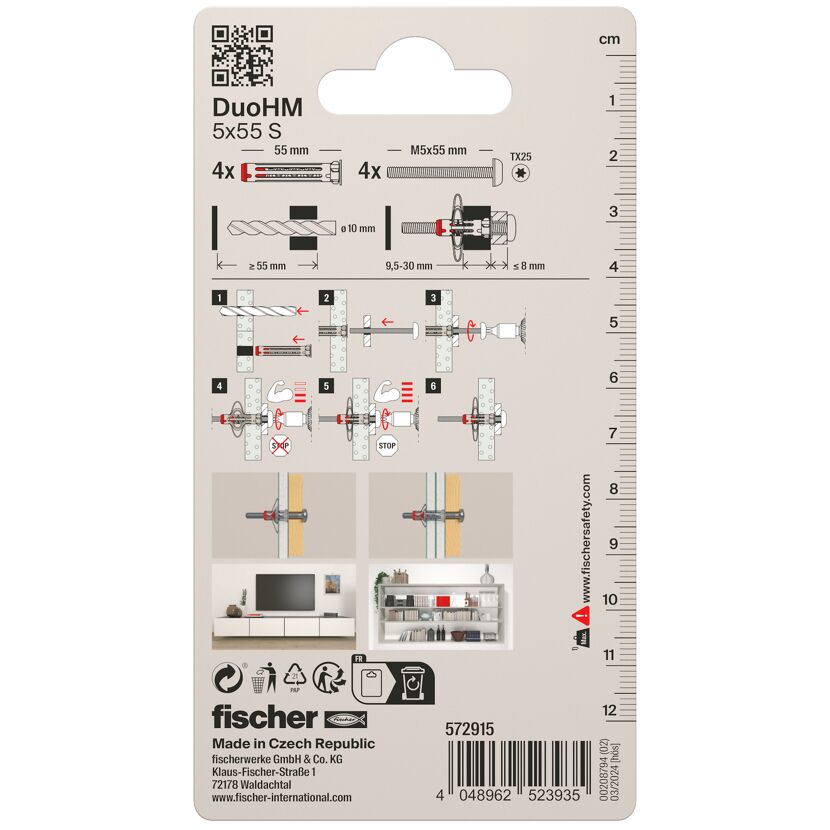 Fischer Dübel DuoHM 5x55 S mit Anleitung