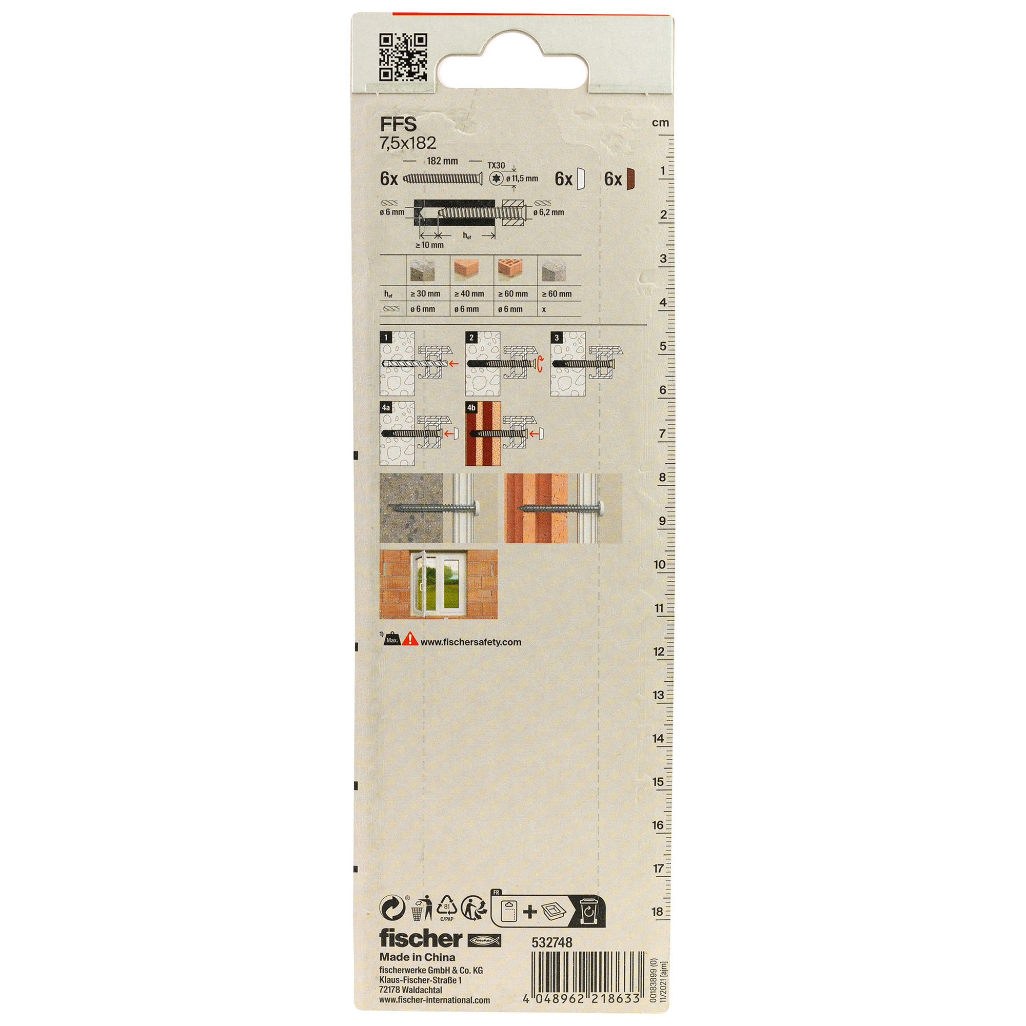 Fensterrahmenschraube 'FFS' Ø 7,5 x 182 mm TX30 6 Stück