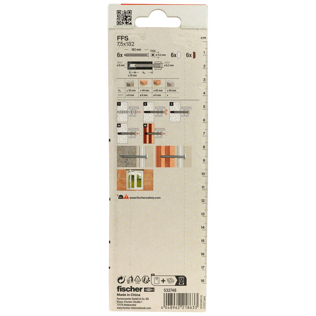Fensterrahmenschraube 'FFS' Ø 7,5 x 182 mm TX30 6 Stück