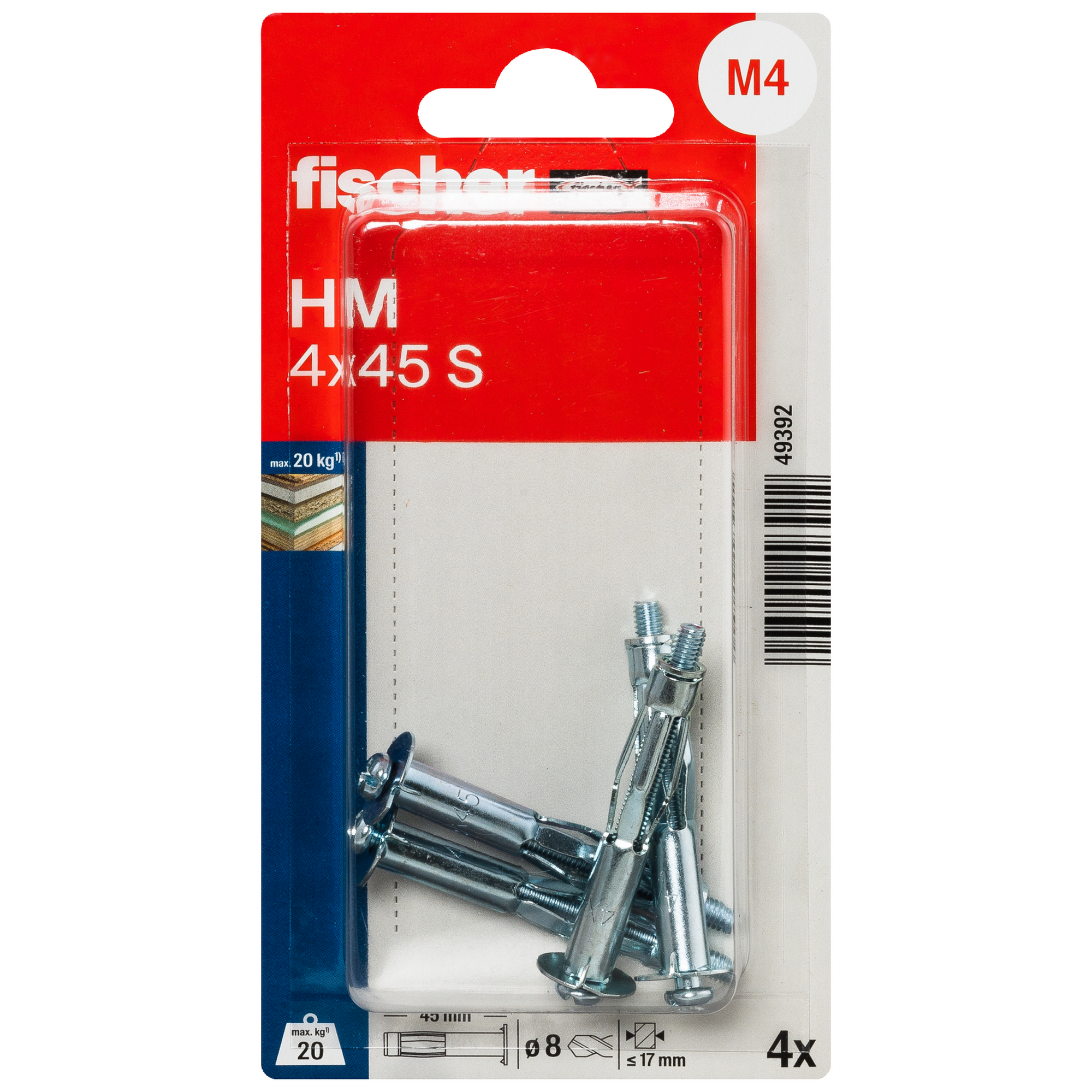 Hohlraum-Metalldübel 'HM S' 4,6 mm 4 Stück