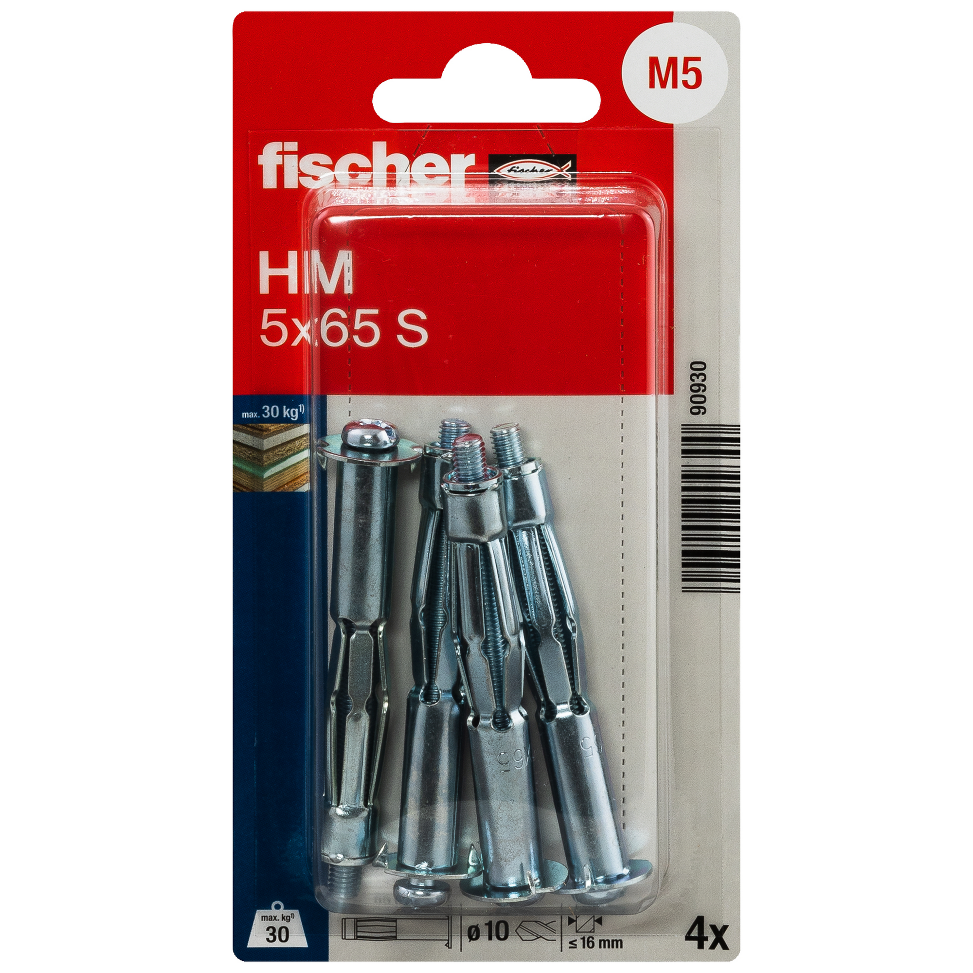 Hohlraum-Metalldübel 'HM S' 6,5 mm 4 Stück
