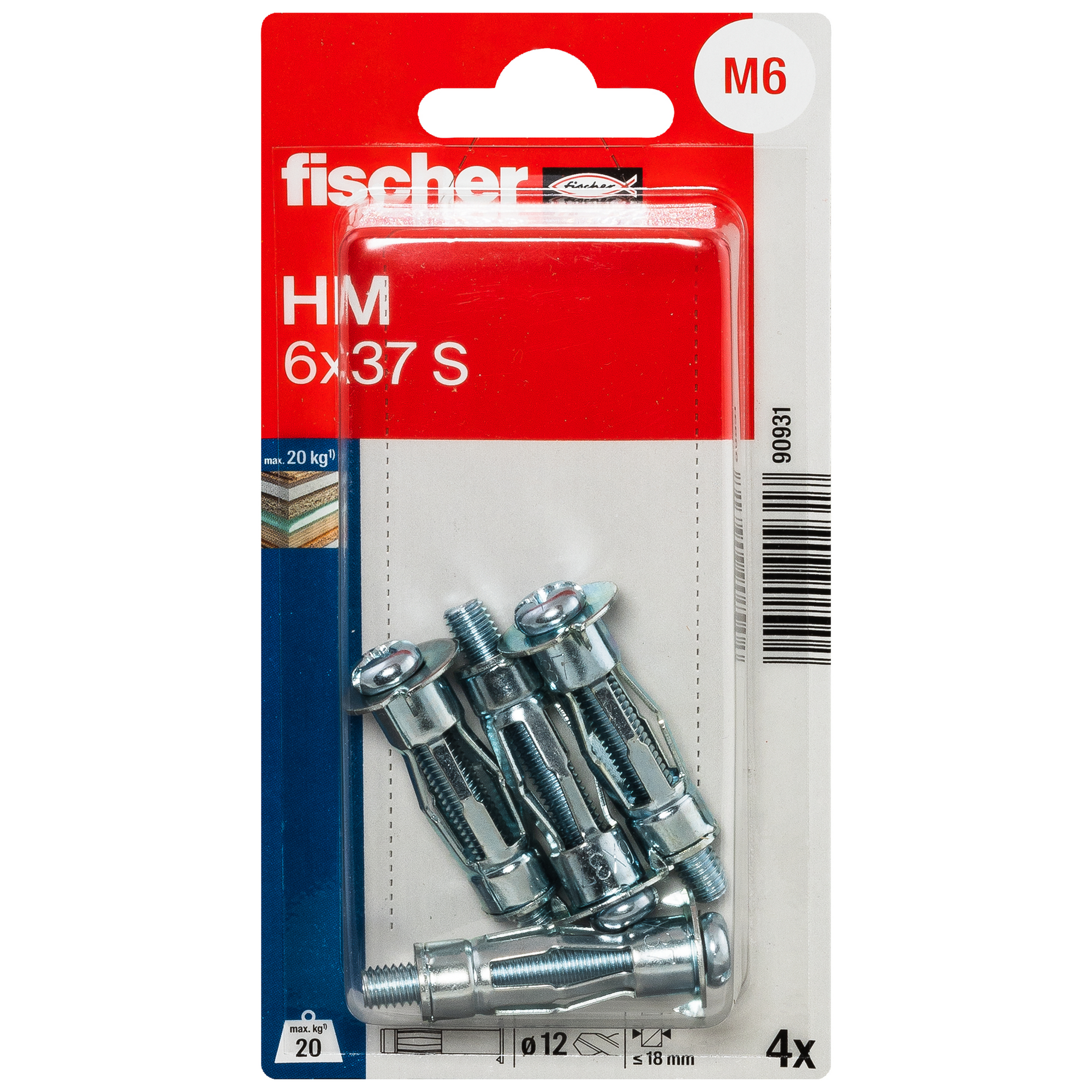 Hohlraum-Metalldübel 'HM S' 3,7 mm 4 Stück