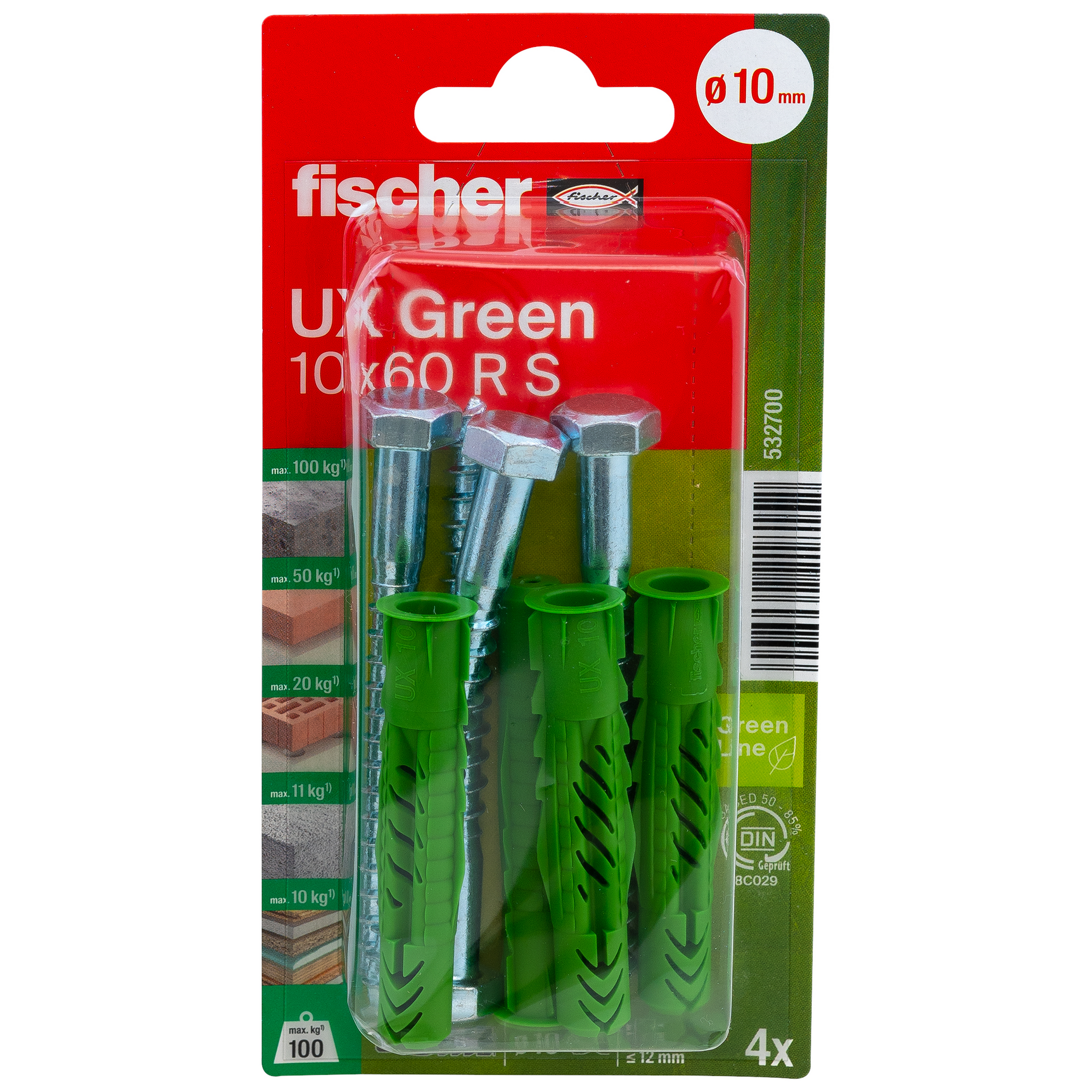 Universaldübel 'UX Green R S' 6 mm 4 Stück
