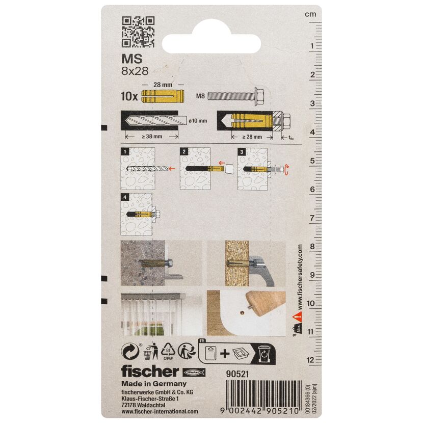 fischer Messingdübel MS 8 x 28 10 Stück