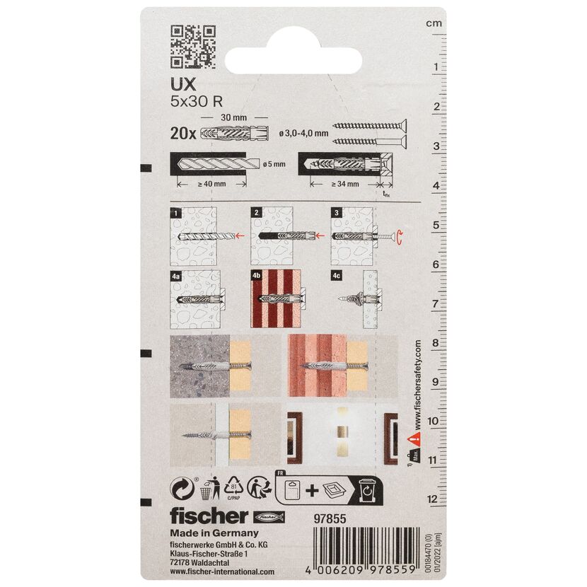 fischer Universaldübel UX 5 x 30 R mit Rand 20 Stück