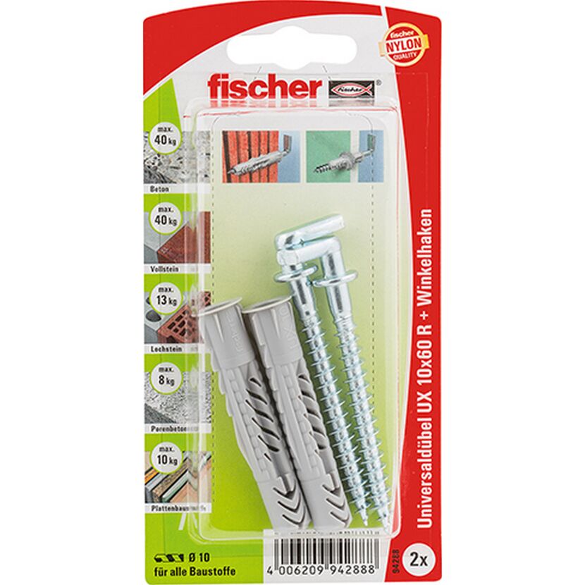 fischer Universaldübel UX 10 x 60 WH mit Winkelhaken 2 Stück