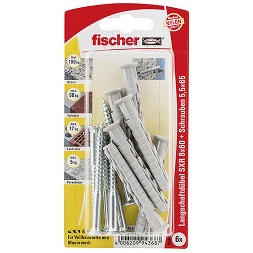 fischer Langschaftdübel SXR 8 x 60 Z Senkkopfschraube (PZ) 6 Stück