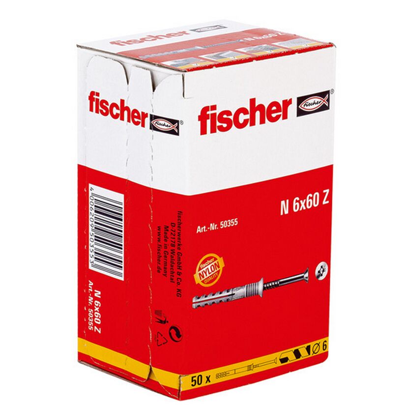 fischer Nageldübel N 6 x 60/30 S Senkkopf 50 Stück