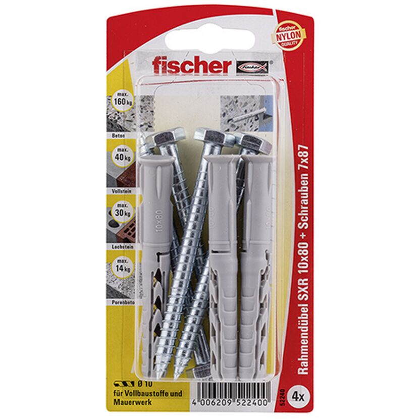 fischer Langschaftdübel SXR 10 x 80 SS Sechskantschraube 4 Stück