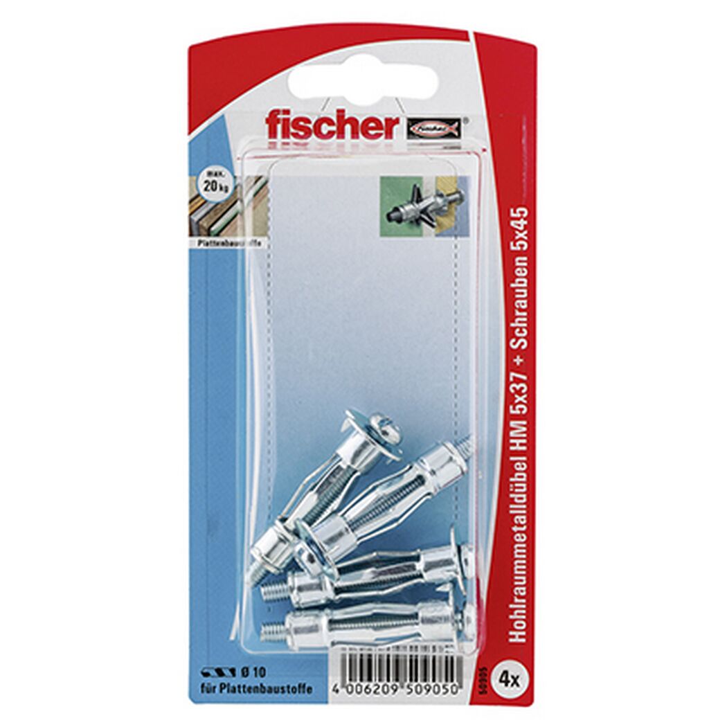 fischer Hohlraum-Metalldübel HM 5 x 37 S mit metrischer Schraube 4 Stück