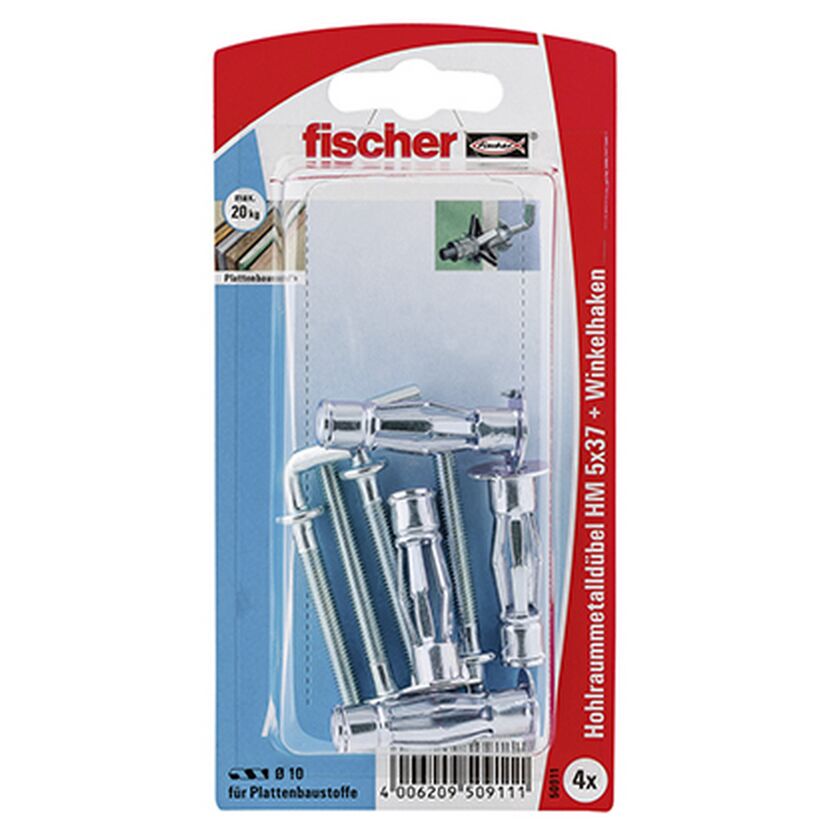 fischer Hohlraum-Metalldübel HM 5 x 37 H mit Winkelhaken 4 Stück