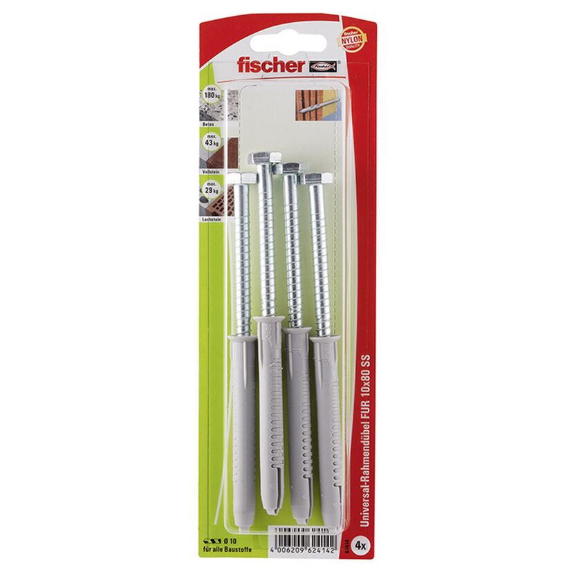 fischer Langschaftdübel FUR 10 x 80 SS Sechskantschraube 4 Stück