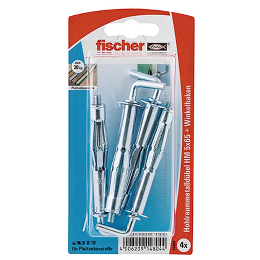 fischer Hohlraum-Metalldübel HM 5 x 65 H mit Winkelhaken 4 Stück