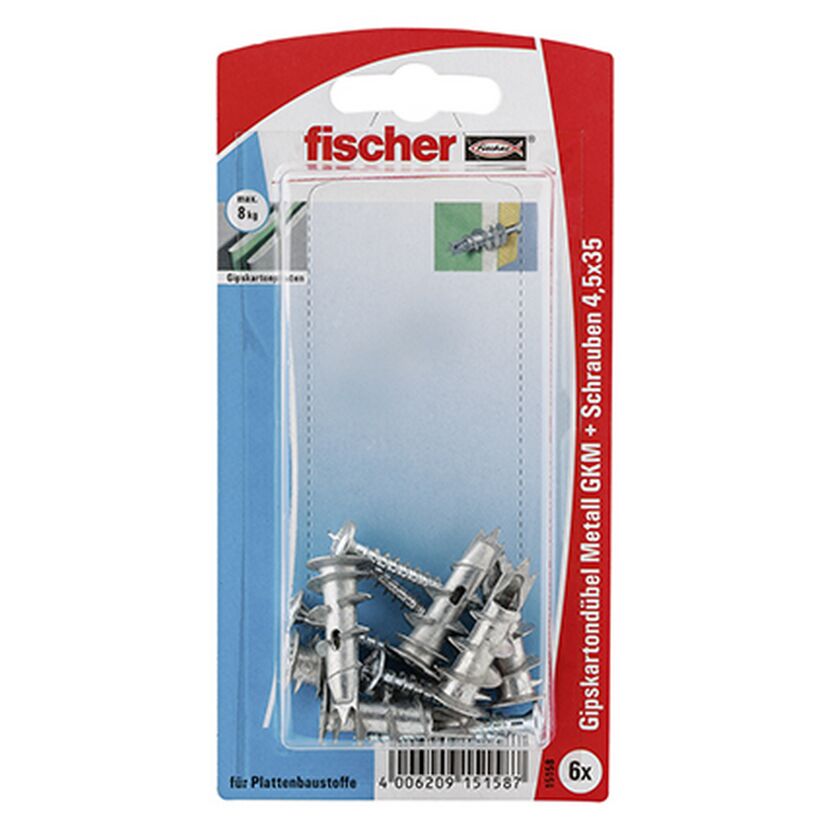 fischer Gipskartondübel Metall GKM S mit Schraube 6 Stück