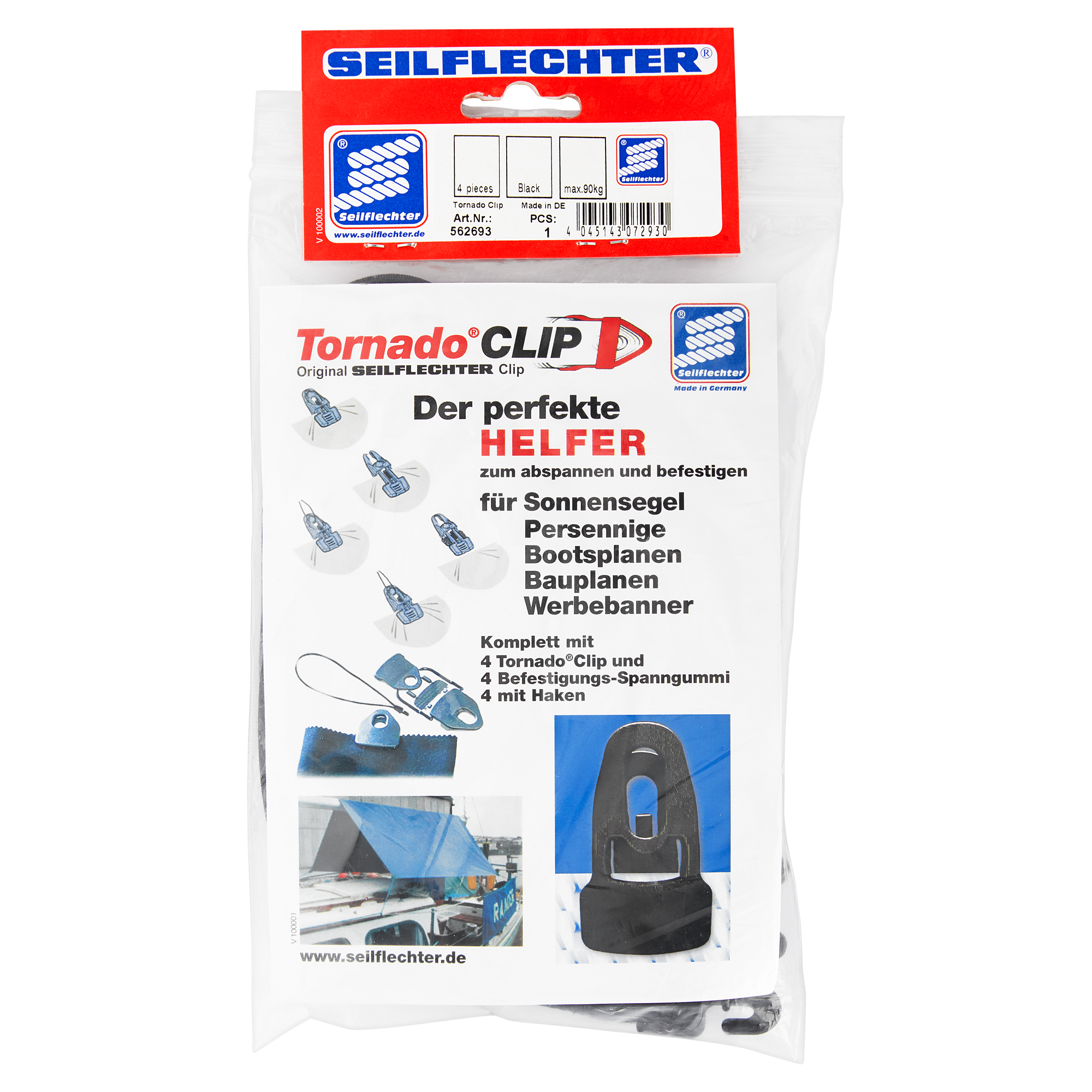 Befestigungsclips Tornado® 4 Stück schwarz 90 kg + product picture