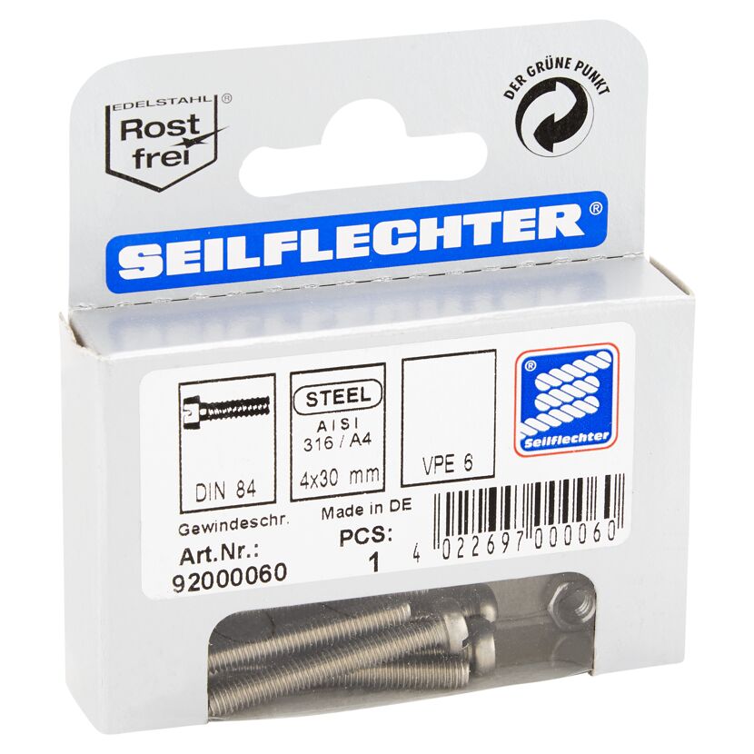 Gewindeschrauben Zylinderkopf Edelstahl 4 x 30 mm 6 Stück