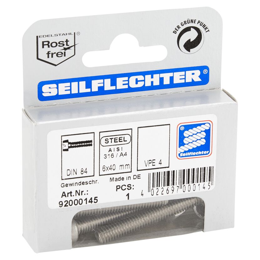 Gewindeschrauben Zylinderkopf Edelstahl 6 x 40 mm 4 Stück