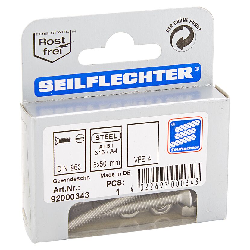 Gewindeschrauben Edelstahl Senkkopf 6 x 50 mm 4 Stück
