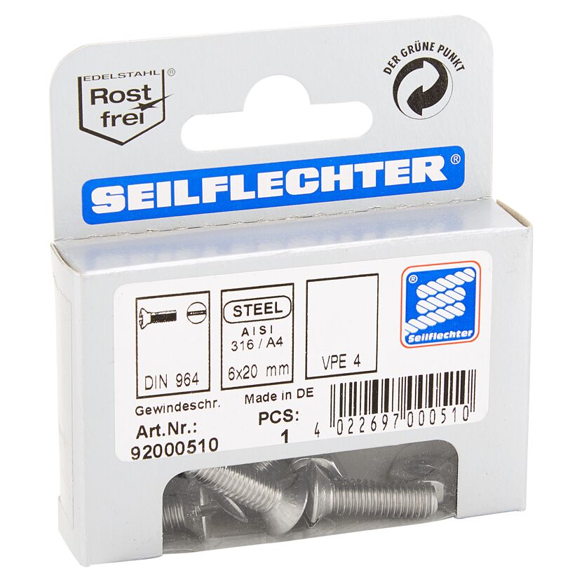 Gewindeschrauben Edelstahl 6 x 20 mm 4 Stück