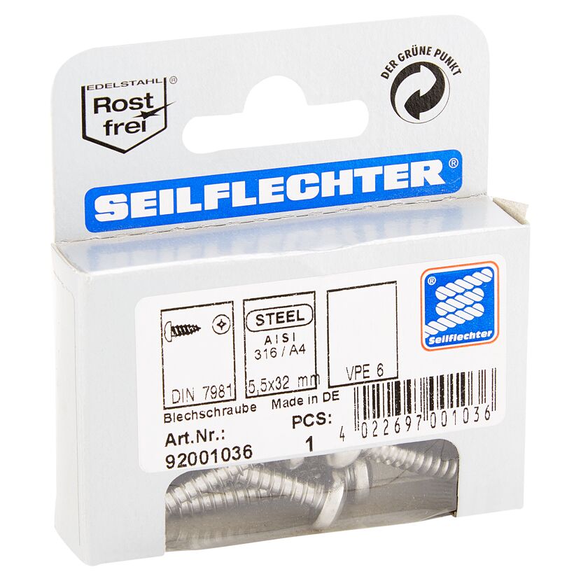 Blechschrauben PH Edelstahl Linsenkopf 5,5 x 32 mm 6 Stück