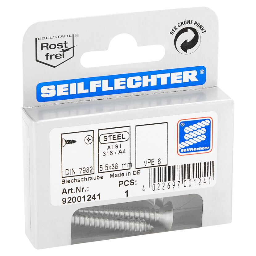 Blechschrauben Kreuzschlitz Edelstahl 5,5 x 38 mm 6 Stück