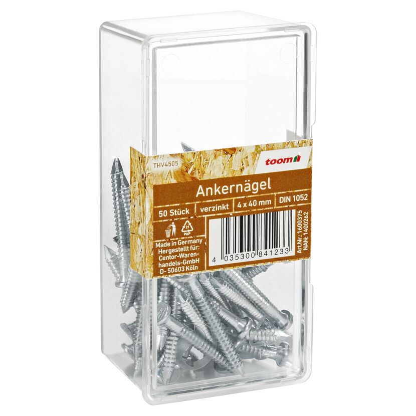 50 Stück Ankarnägel 4 x 40 mm in durchsichtiger Plastikbox