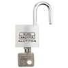 Aluminiumfarbenes Vorhängeschloss 'Duo 770 30 SB' mit Schlüssel.