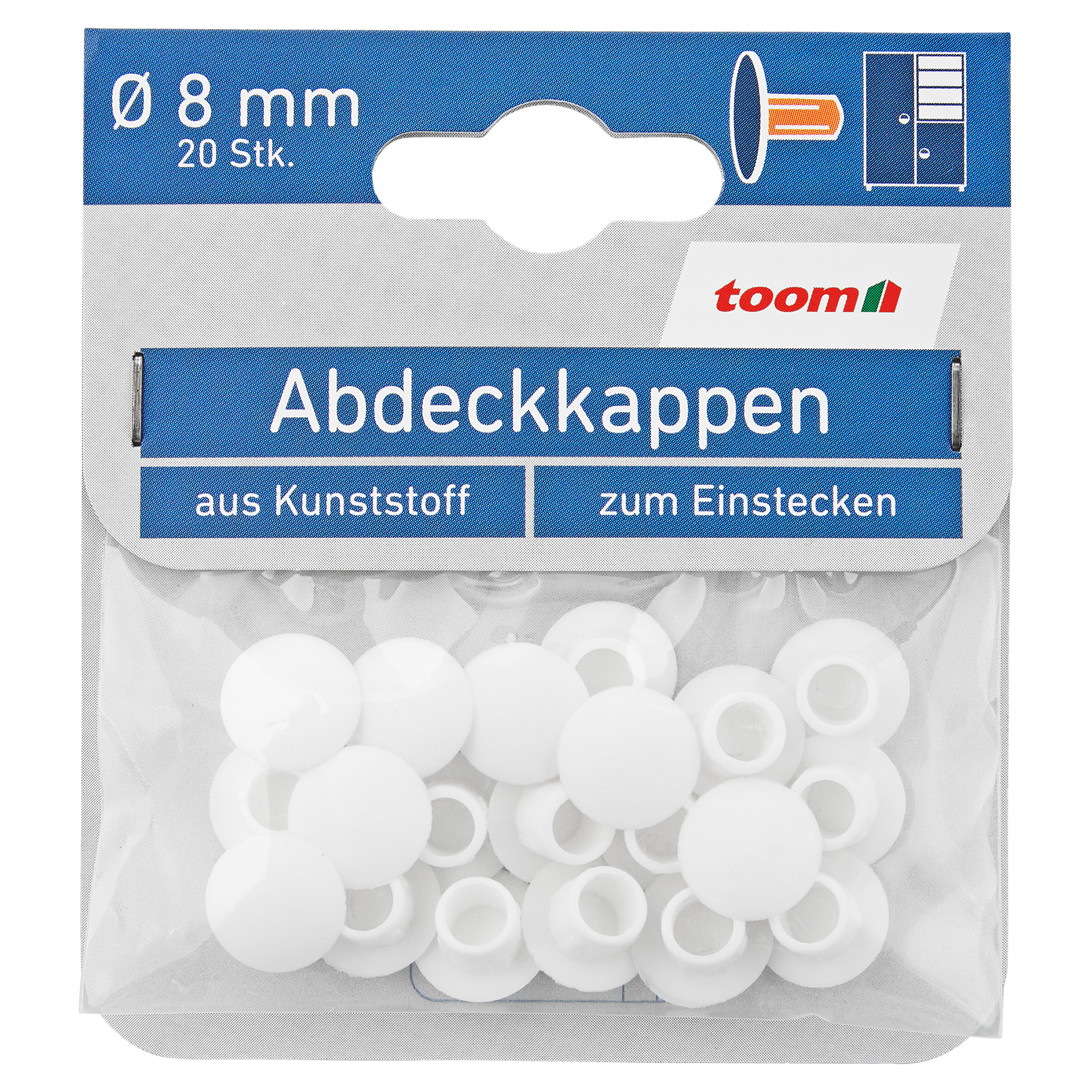 Abdeckkappen weiß 20 Stück Ø 8 mm