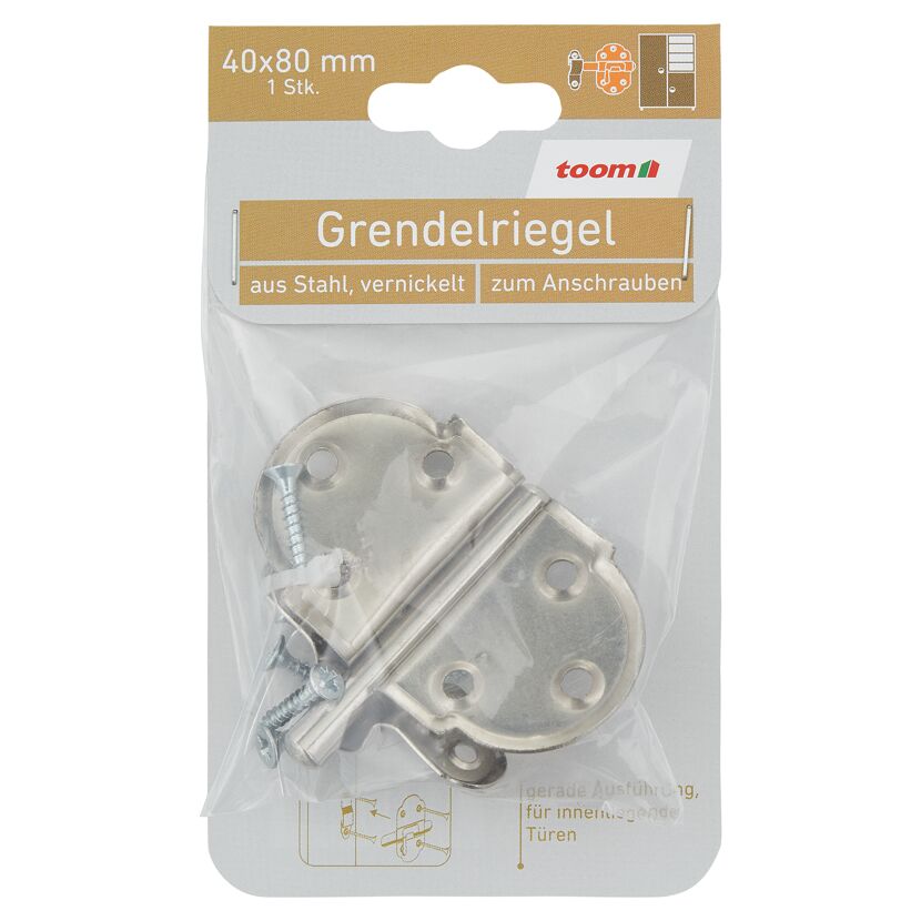 Grendelriegel Stahl vernickelt 40 x 80 mm