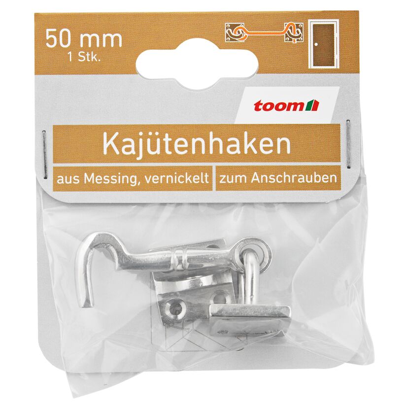 Kajütenhaken Messing vernickelt 5 cm