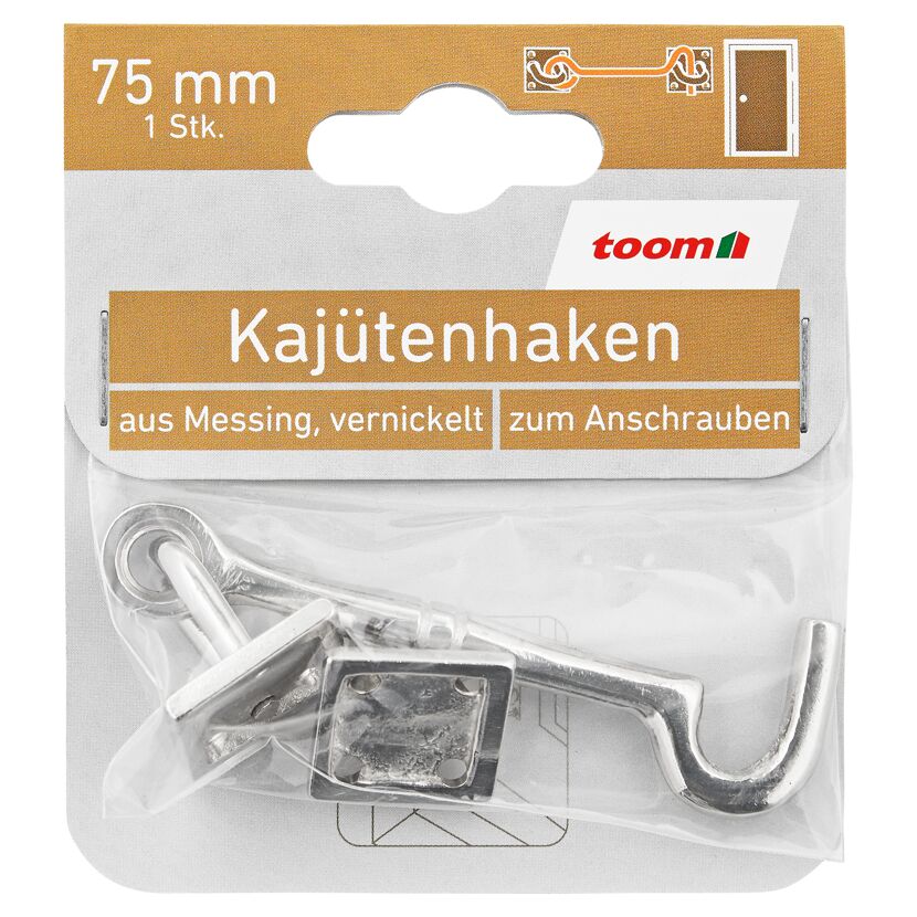 Kajütenhaken Messing vernickelt 7,5 cm