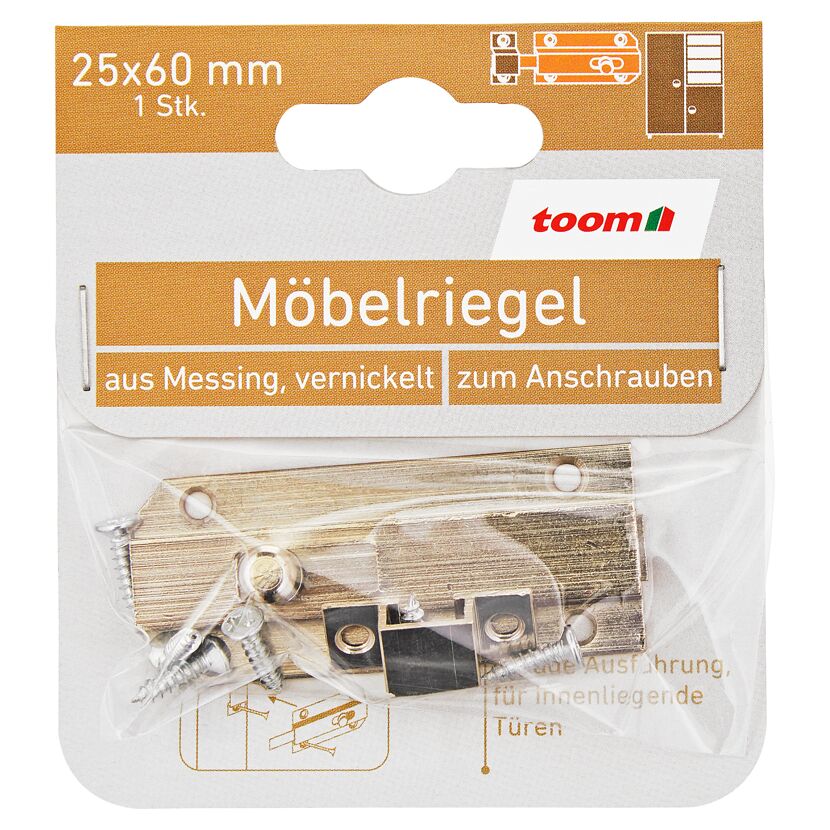 Möbelriegel Messing vernickelt 60 x 25 mm