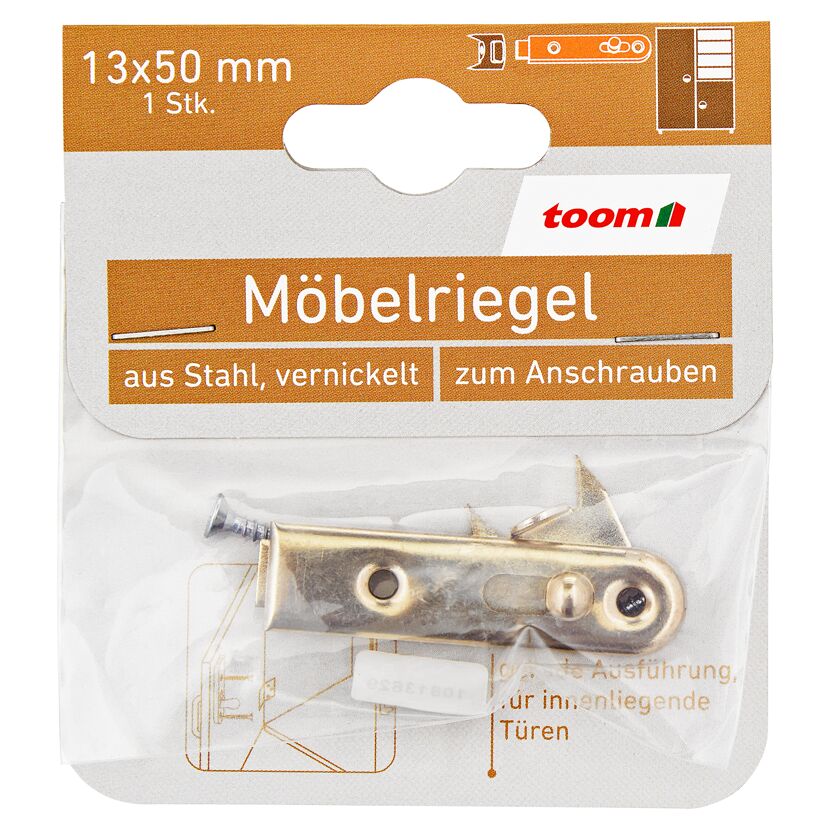 Möbelriegel vernickelter Stahl 13 x 50 mm