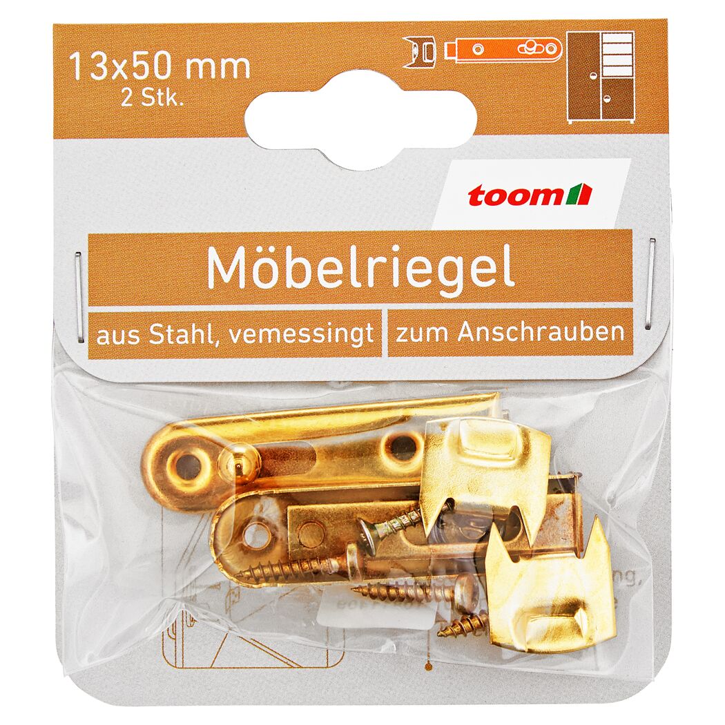 Möbelriegel Stahl vermessingt 50 x 13 mm 2 Stück