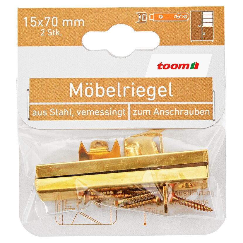 Möbelriegel Stahl vermessingt 70 x 15 mm 2 Stück