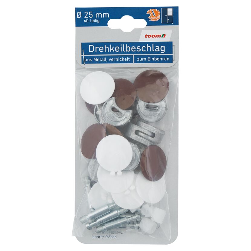 Drehkeilbeschläge Metall vernickelt mit Zubehör Ø 25 mm 8 Stück