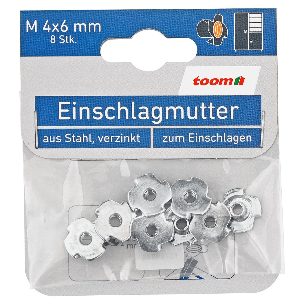 Einschlagmuttern M4 Stahl verzinkt 8 Stück