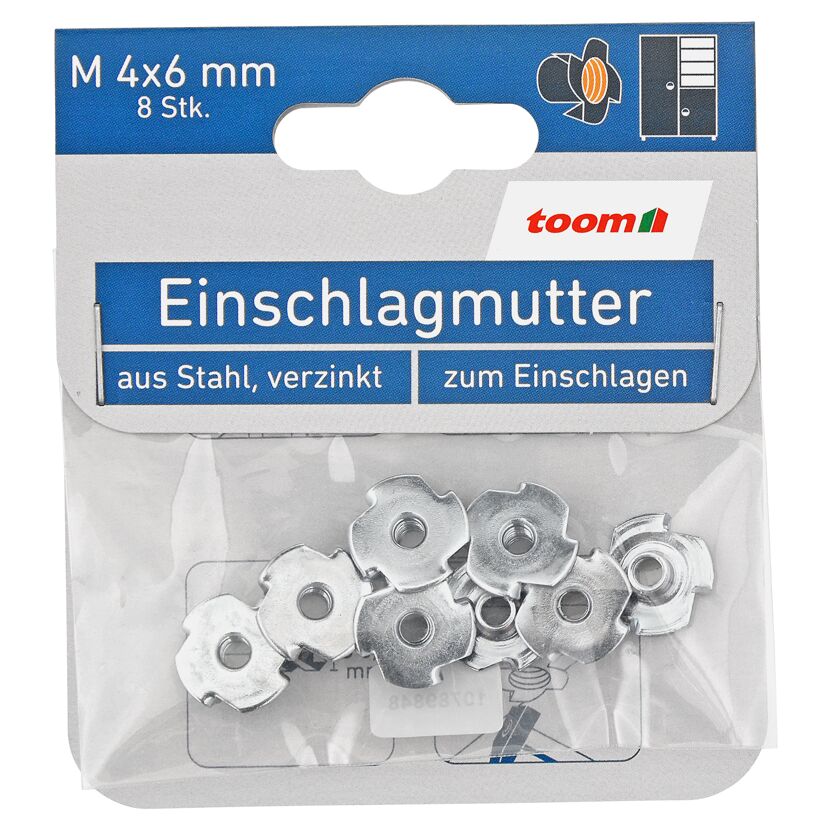 Einschlagmuttern M4 Stahl verzinkt 8 Stück
