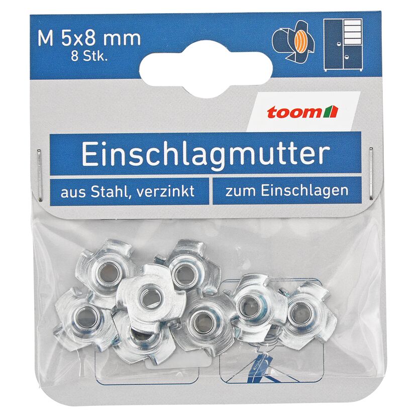 Einschlagmuttern M5 Stahl verzinkt 8 Stück