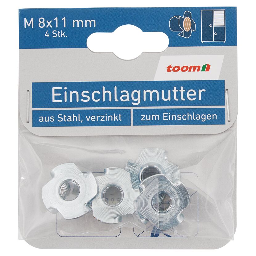 Einschlagmuttern M8 Stahl verzinkt 4 Stück