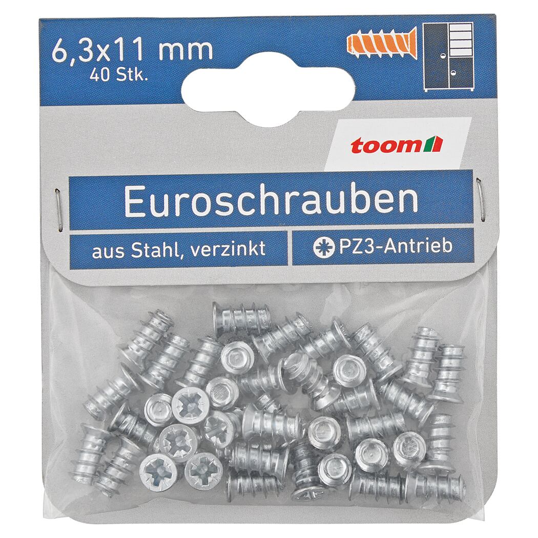 Euroschrauben PZ3 Stahl verzinkt 6,3 x 11 mm 40 Stück