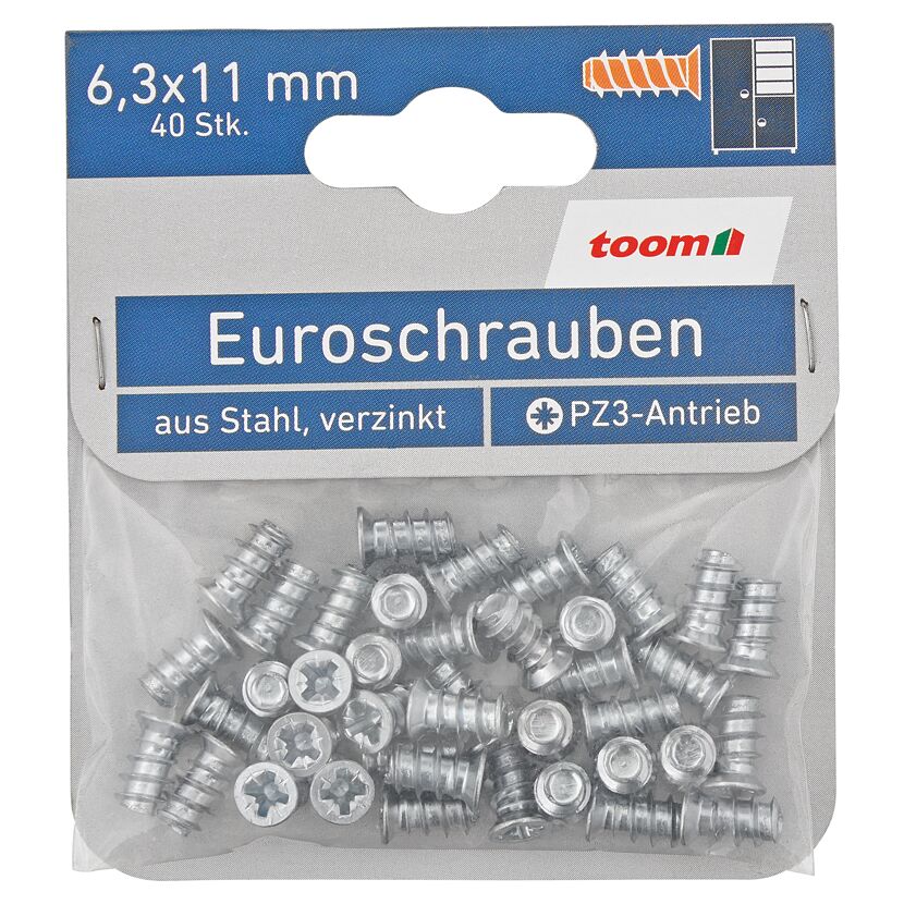 Euroschrauben PZ3 Stahl verzinkt 6,3 x 11 mm 40 Stück