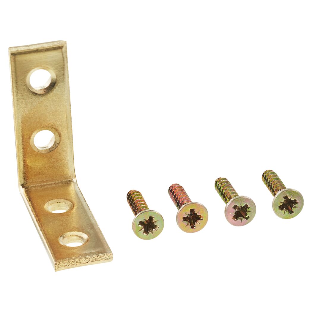 Möbelwinkel Stahl vermessingt 4 Stück 10 x 30 x 30 mm innenliegende Verschraubung