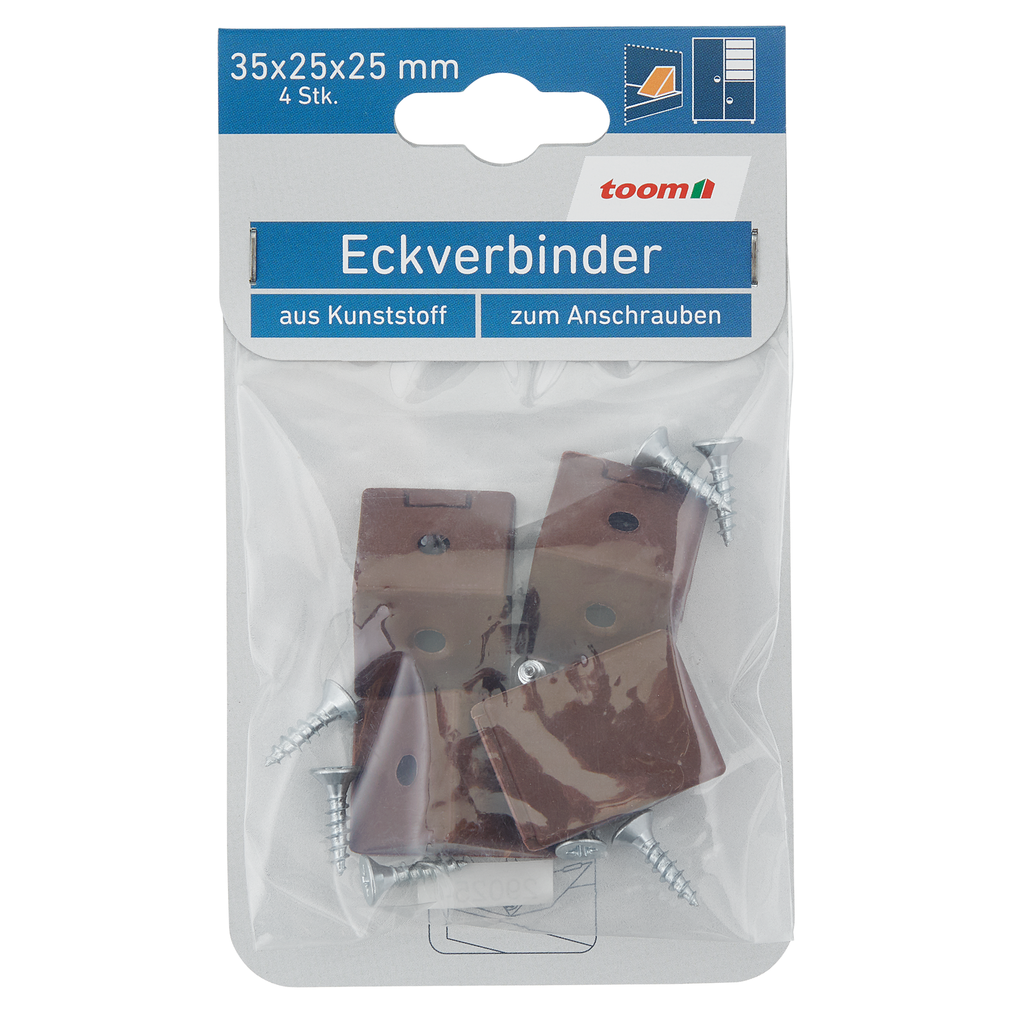 Eckverbinder Kunststoff braun 35 x 25 x 25 mm, 4 Stück + product picture